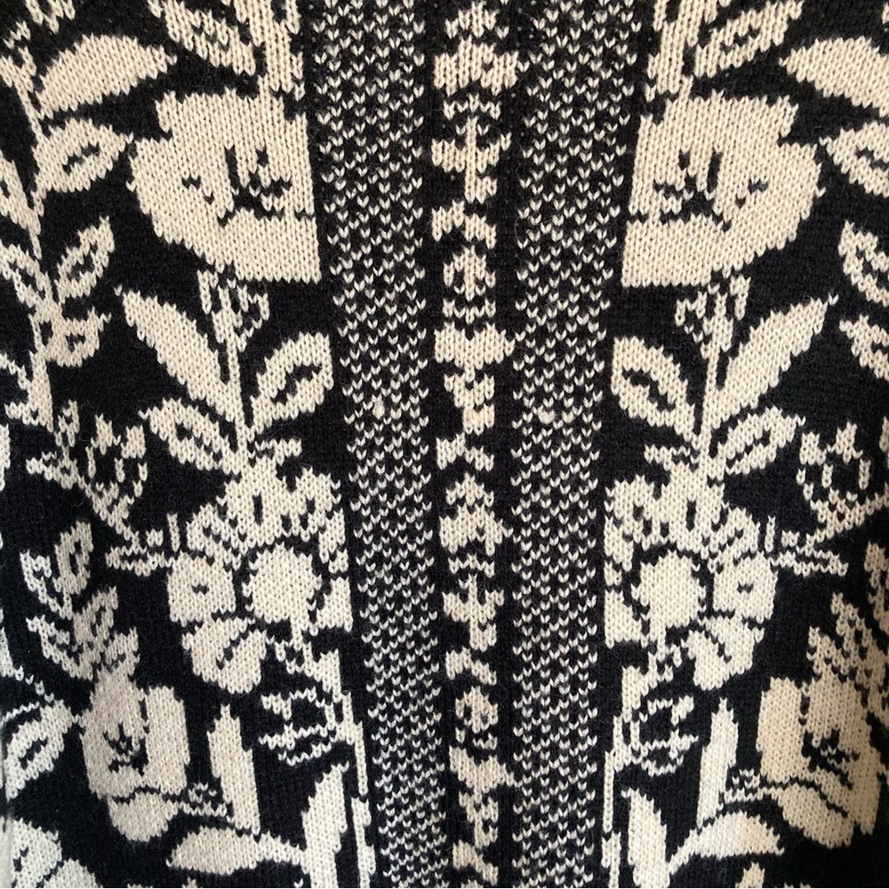 NEW FARM Rio Black Pineapple Garden Mini Sweater Dress Tunic Floral Knit Size S - Picture 10 of 16